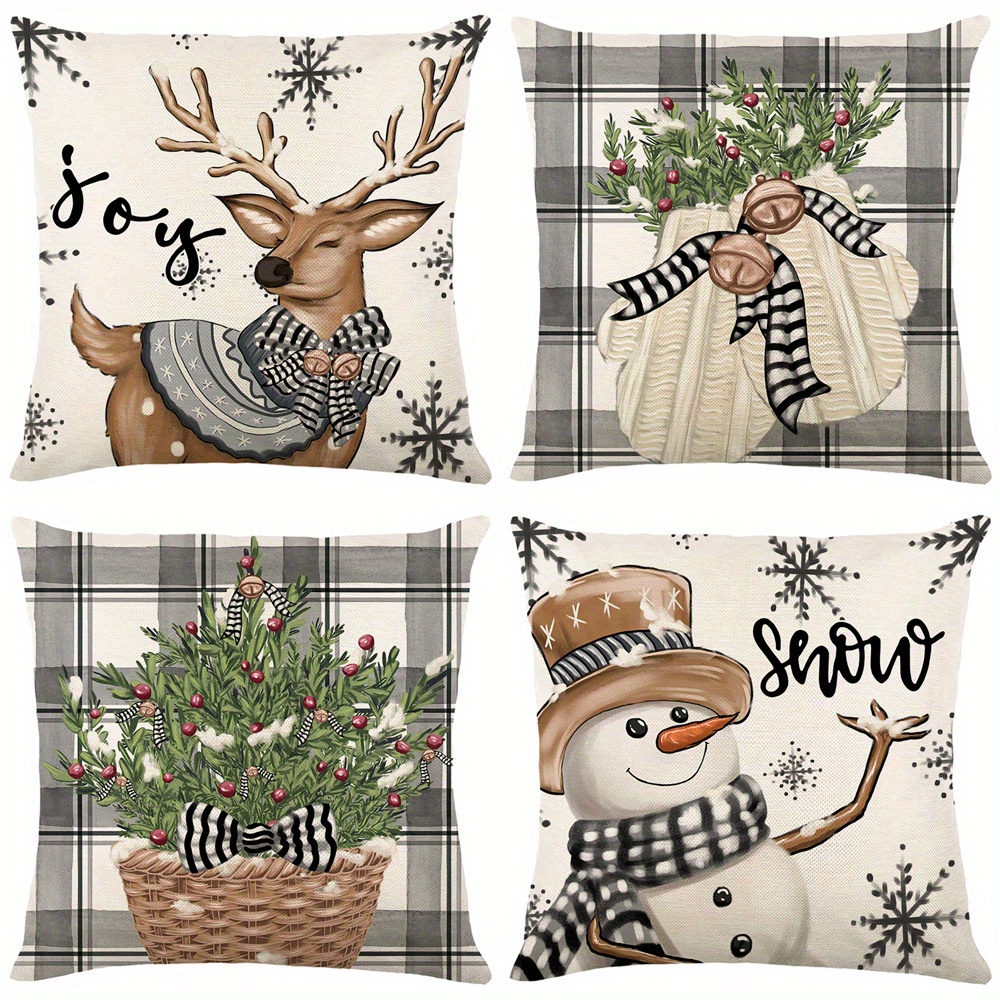 

4pcs 18"x18" Throw Pillow Covers Christmas Decorative Couch Pillow Cases Cotton Linen Pillow Cover For Sofa, Couch, Bed And Car