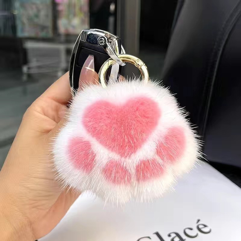 

Cute Kawaii Cat Paw Plush Keychain - Soft Fur, Cartoon Animal Charm For Bags & Keys, Perfect Women's Gift