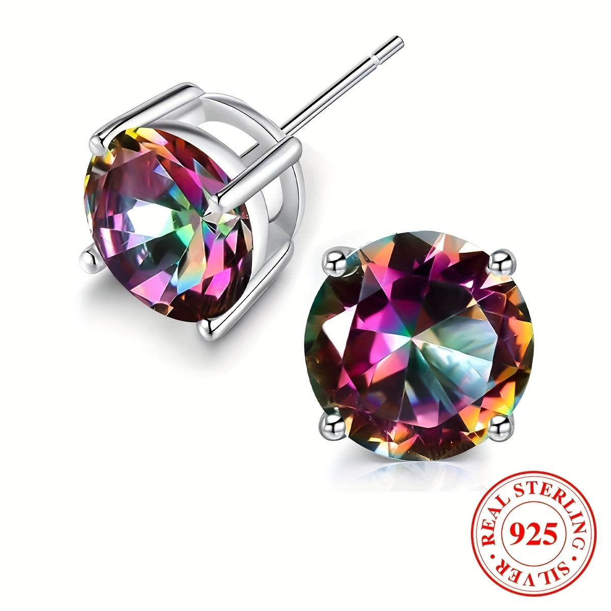 TEMU 925 Sterling Silver New Anti Allergy Men's And Women's Rainbow Earrings Gift Gemstones Valentine's Day Birthday Present