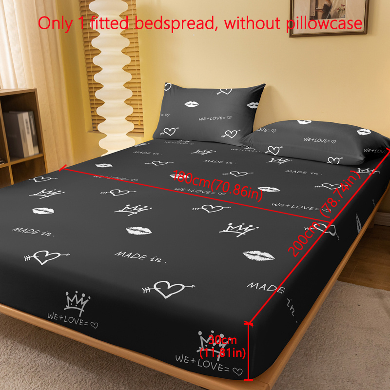 1pc Modern Bed Sheet Compatible For Twin/full/queen/king Beds - Black Bedspread With Geometric Heart & Diagonal Line Patterns, Quilted Bed Cover, Machine Washable Bed Sheet (no Pillowcase)