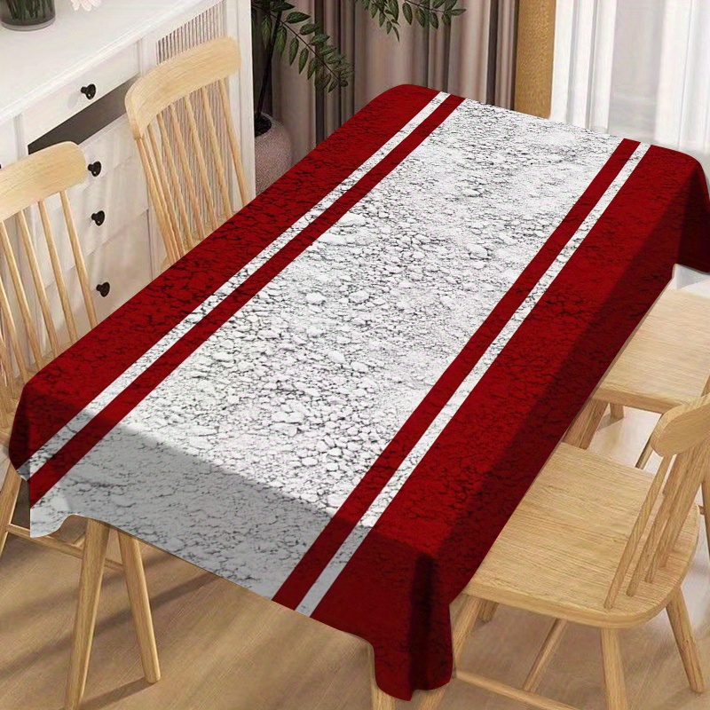 

Red Stripe Print Polyester Tablecloth, Machine-woven Durable Rectangular Table Cover For Dining, Festive Decor, Party Themes, Reusable Washable, Versatile For Various Table Sizes