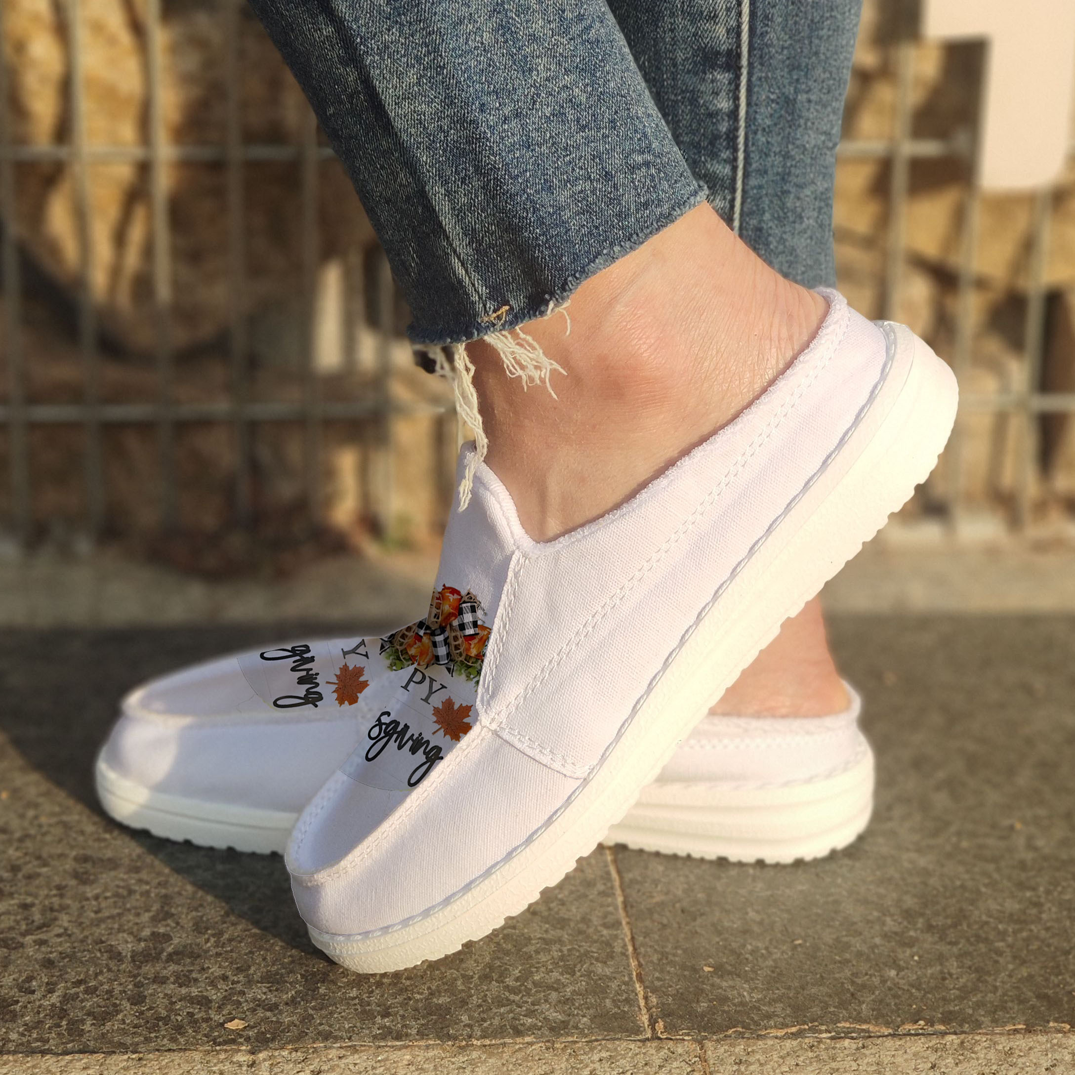 

Women's Thanksgiving Flower Canvas Shoes, Slip-on Lazy Shoes, Comfortable Soft Sole All-match 4 Seasons Casual Women's Shoes