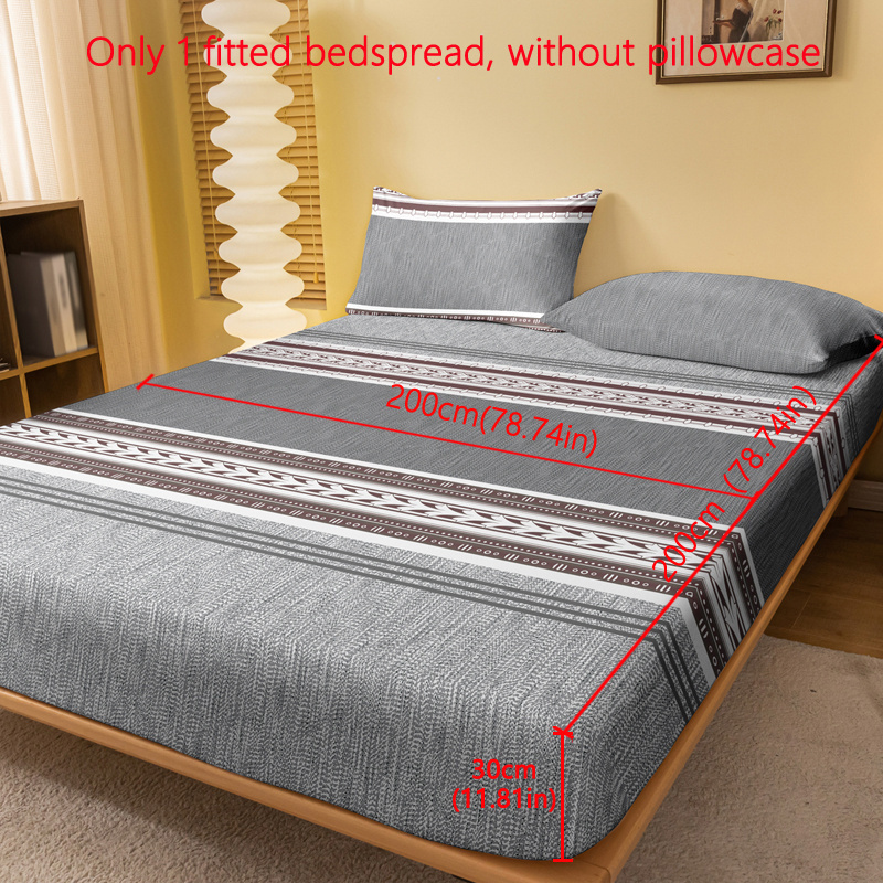 1pc Easy Modern Geometric Gray-coffee Decorative Printed Brushed Bed Skirt, Bedroom Printed Bed Cover, Bedding (pillowcase Not Included)