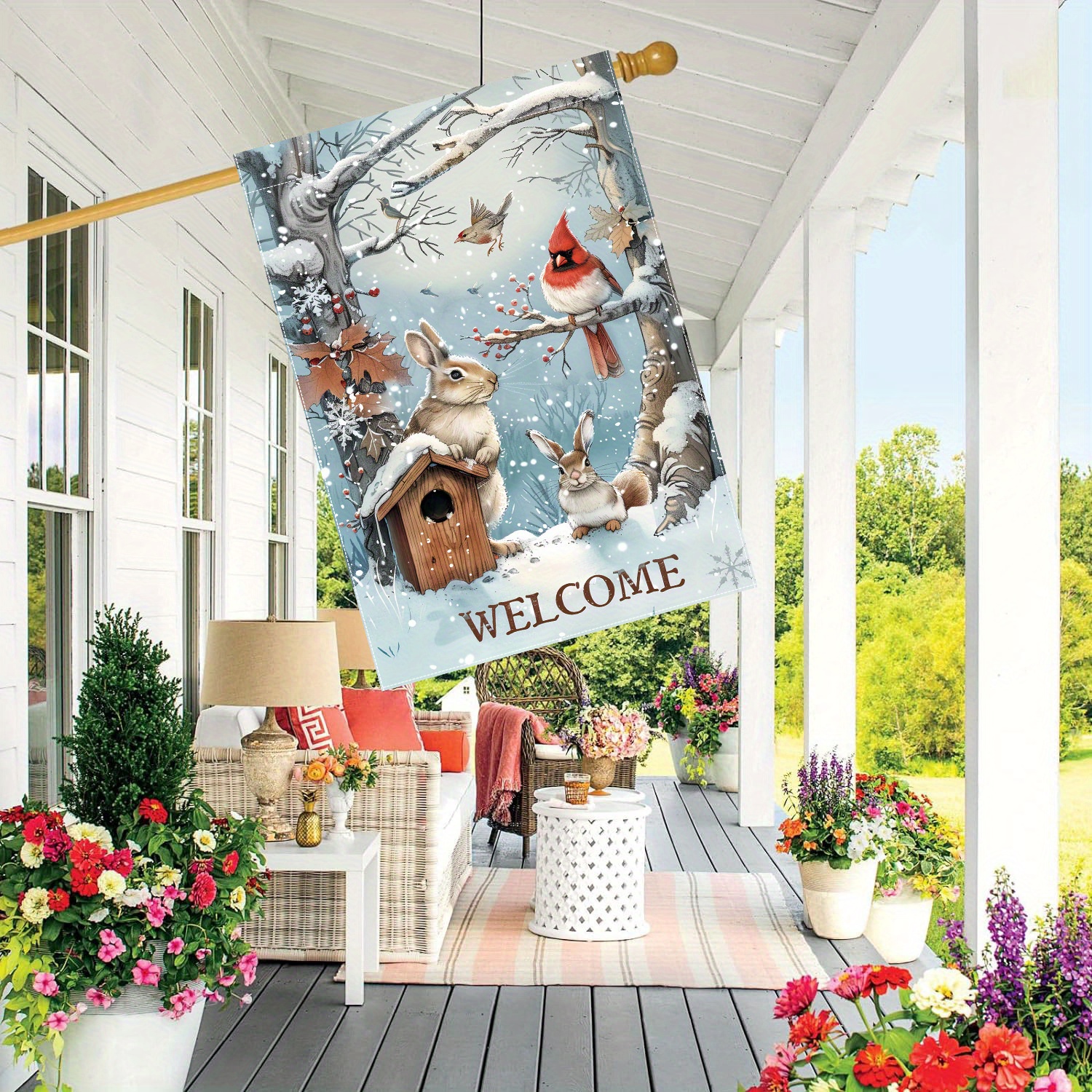 

Winter Animal Welcome Garden Flag - Double-sided Polyester Lawn Flag For Outdoor Decoration, 28x40 Inch, No Electricity Needed