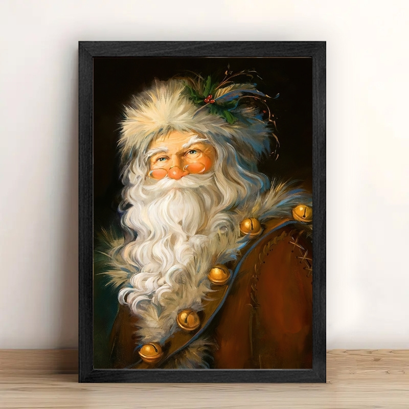 

1pc Black , Vintage Santa Claus Wood Frame Canvas Prints Poster, Ready To Hang, Birthday Party Decor, Day New Year Halloween Christmas Easter Gift, Room Office Wall Decor, Perfect Gift And Home Decor