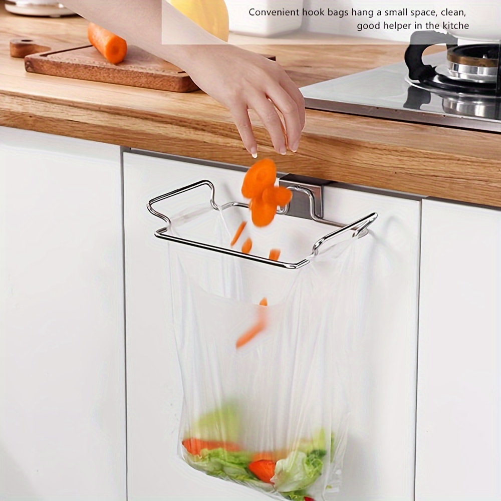 

1pc Stainless Steel Kitchen Trash Bag Holder, Over Cabinet Door Waste Storage Rack, Space Saving Solution For Recycling And Garbage Disposal