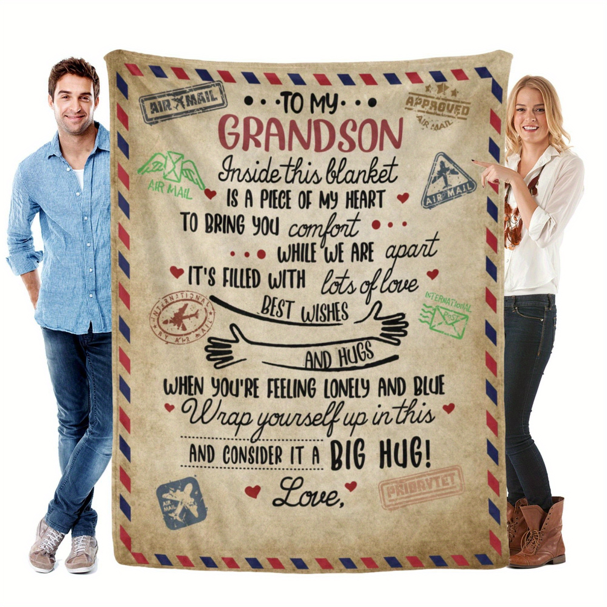 

1pc To My Grandson Gift Blanket, Soft Flannel Cozy Blankets, Lightweight Fuzzy Print Blanket For Couch Sofa Bed Office Travel Camping Chair, Warm Plush Blankets