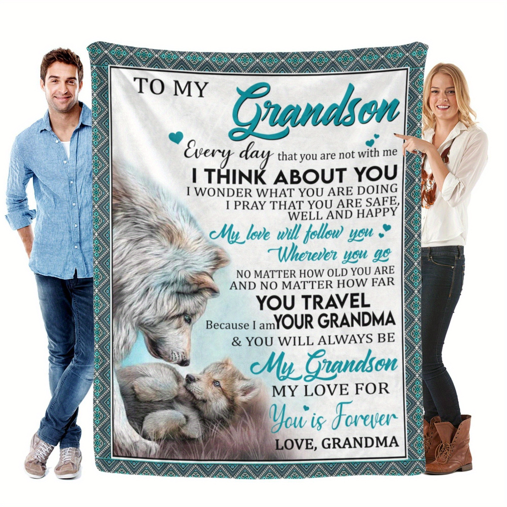 

1pc To My Grandson Flannel Blanket, For All Season, Warm Cozy Soft Throw Blanket Nap Blanket For Couch Bed Sofa Office Camping Travel Home Decor, Birthday Christmas Gift Blanket