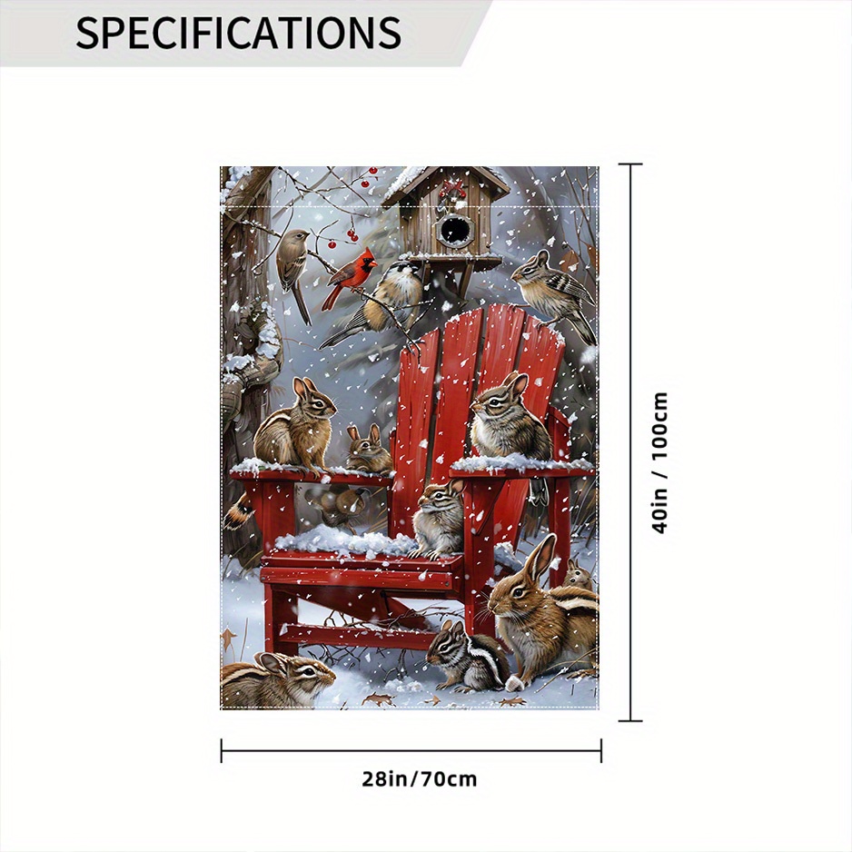 TEMU 1pc, Décoration d'intérieur Chaise Rouge Hiver Oiseau Jardin Décoration Drapeau 28 X 40 Pouces Double Face Jardin Drapeau Cour Décoration,