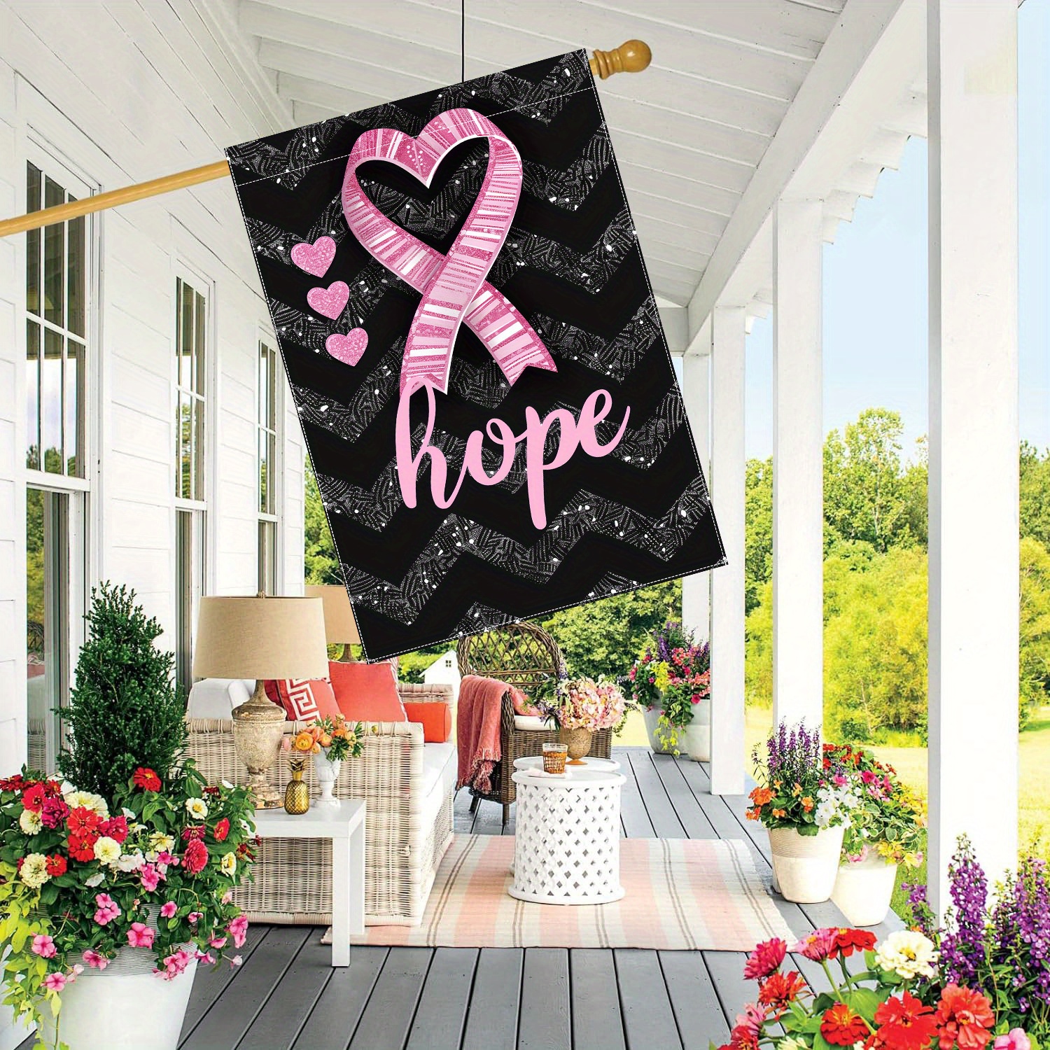 

Breast Cancer Awareness Polyester Garden Flag - 28"x40" Double-sided Outdoor Yard Flag With & 'hope' Design, Durable, Weather-resistant Decoration For Lawn And Patio