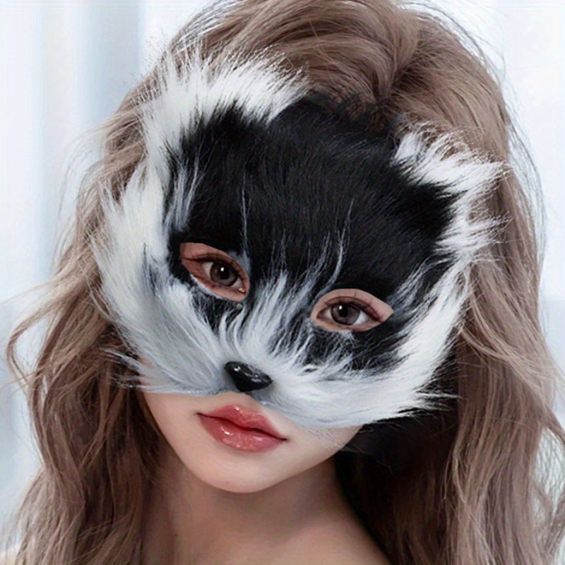 

Animal Theme Plush Half Face Costume, Women's Masquerade Feline Party Accessory, Pvc Fox-themed Facial Cover For Celebration Gifts