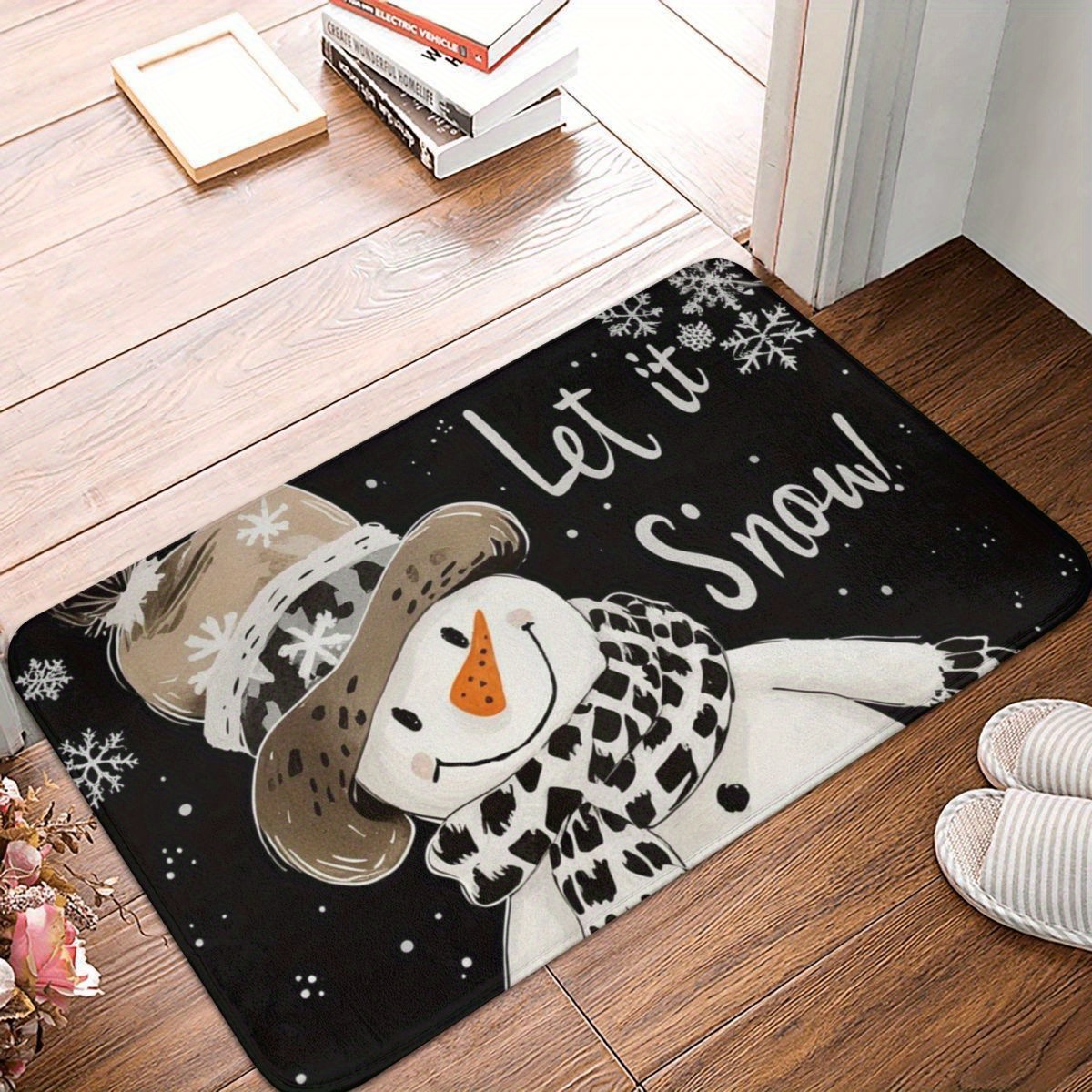 

Christmas Door Mat - '' Snowflake Design, Indoor/outdoor Use, Farmhouse Kitchen & Bathroom Decor, Polyester , 23.6"×15.7