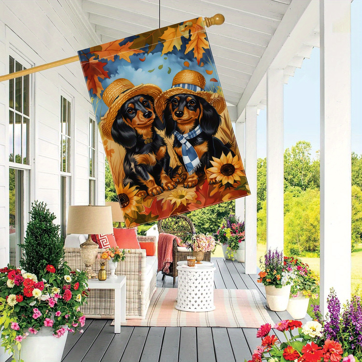 

1pc Autumn Dachshund Garden Flag - Double-sided Polyester Yard Flag, No Electricity Needed, Decorative Outdoor Lawn And Garden Flag, 28x40 Inches, Festive Fall Season Décor