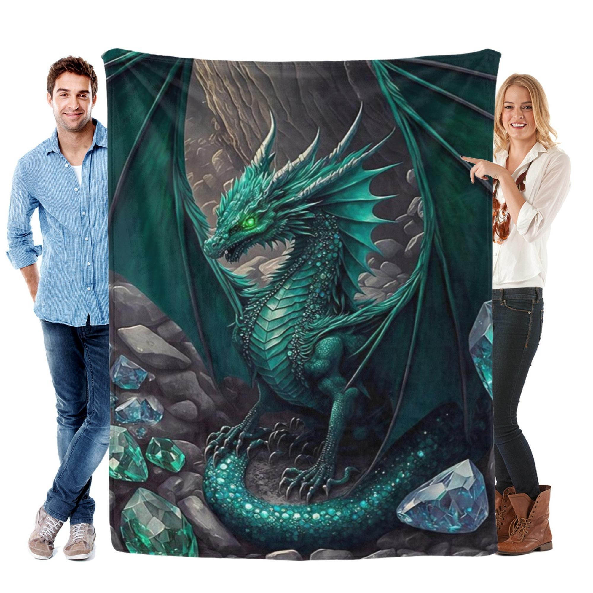 

1pc Dragon Printed Blanket Lightweight Flannel Throw For Sofa, Bed, Travel, Camping, Livingroom, Office, Couch, Chair, And Bed, Digital Printing Blanket With Soft And Warm Flannel Fabric