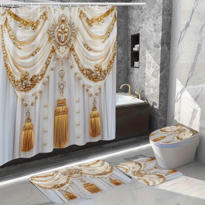 

1pc/4pcs Baroque Shower Curtain Set 12 , , Washable Bath Mat, -slip , Fashionable Bathroom Accessories,