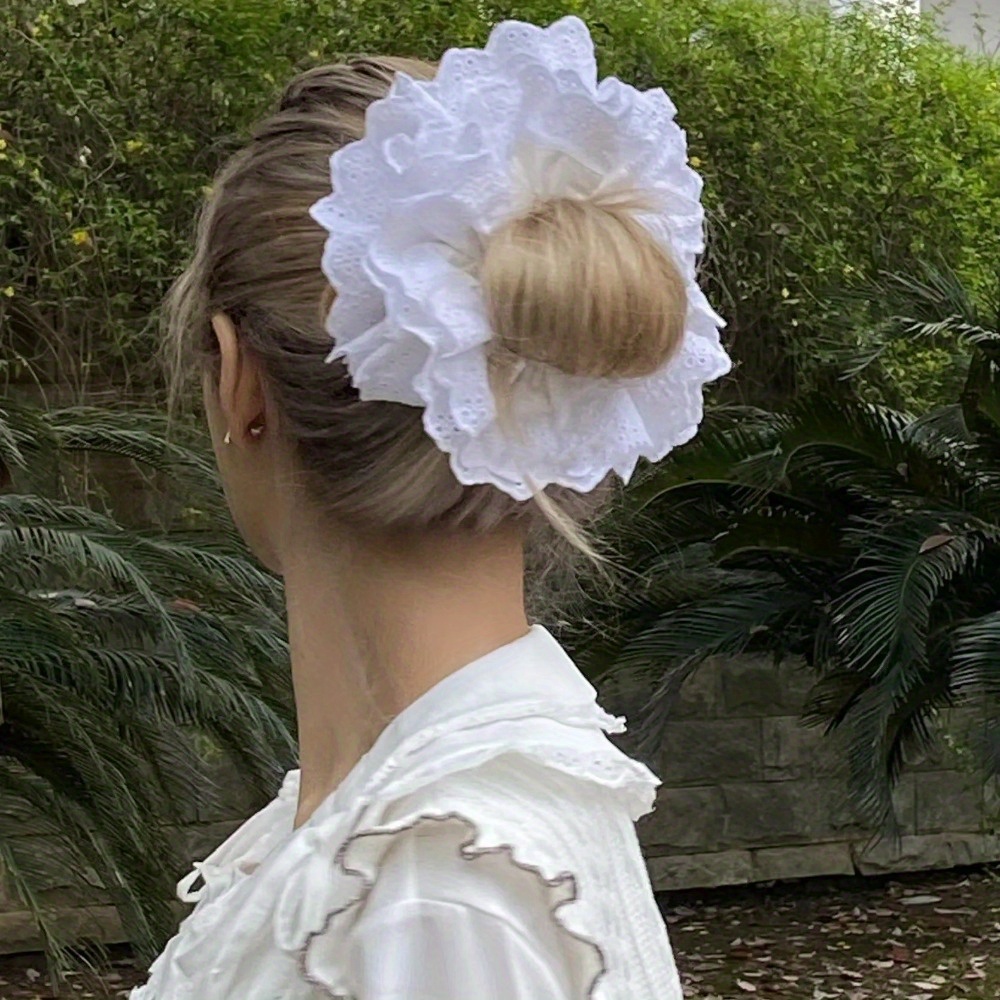 

Vintage-inspired Minimalist Jersey Hair Scrunchie For Women, Ponytail Holder, Single Oversized Solid Color Hair Band Ring - Suitable For 14+