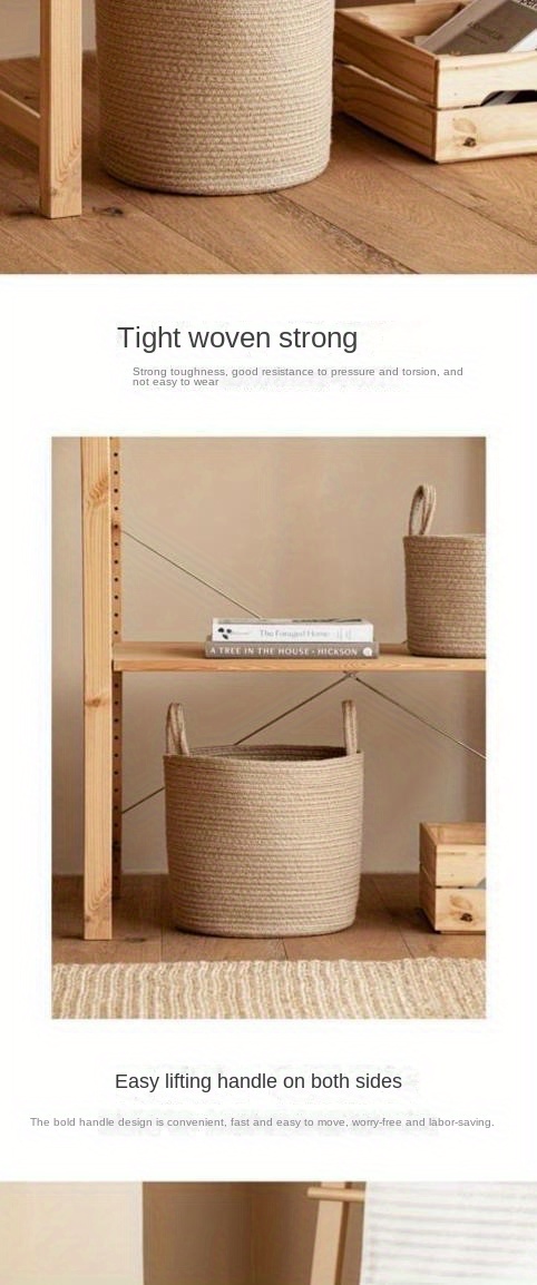 rustic cotton rope laundry basket with handles round woven clothes hamper for   room types foldable storage organizer for clothes and stuffed toys details 3