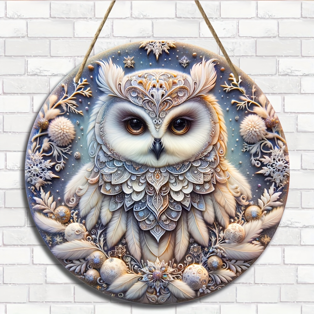 

Owl Wooden Hanging Ornament - 8" Round Rustic Wall Decor For , Ideal Gift For Women, Door, Porch, Cafe, Bar - Christmas Holiday Wooden Pendant, No Electricity Needed