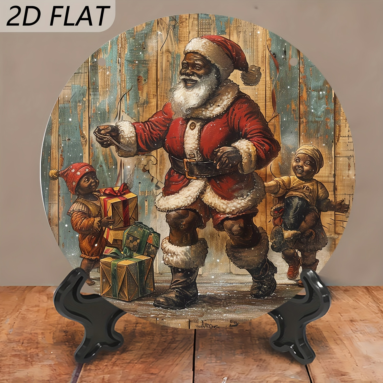 

【jit】【christmas】vintage African Santa Claus Playing With Children Wooden Sign - Distressed Effect, Christmas Decorations, Wall Hangings, Window Displays And Gift Ideas