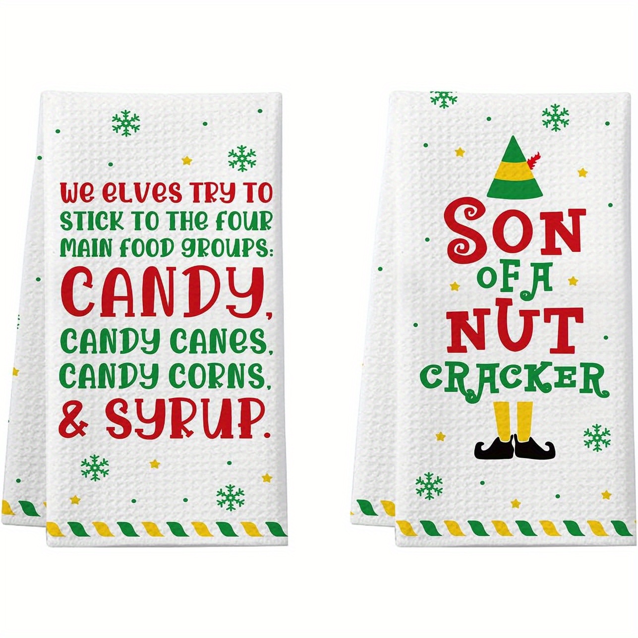 

Elf Kitchen Towels Set Of 2, Cartoon Santa Themed Dish Cloths, Absorbent Polyester Knit Fabric, Machine Washable, Thanksgiving Holiday Decor, 18x26 Inch - Gift For Men And Women