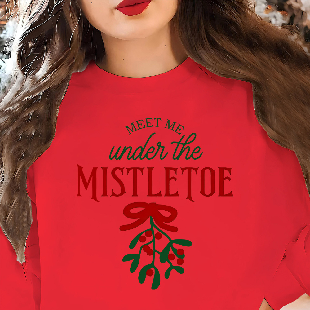 

Plus Size Christmas Sweatshirt For Women - Casual Crew Neck Knit Pullover With Print, 100% Polyester, Slight Stretch, Comfortable All-season Top