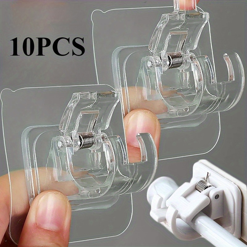 

10pcs Set Of Easy-to-install Curtain Rod Brackets Without Drilling - Self-adhesive, Nail-free Wall Mounting Bracket, Suitable For Homes And Hotels