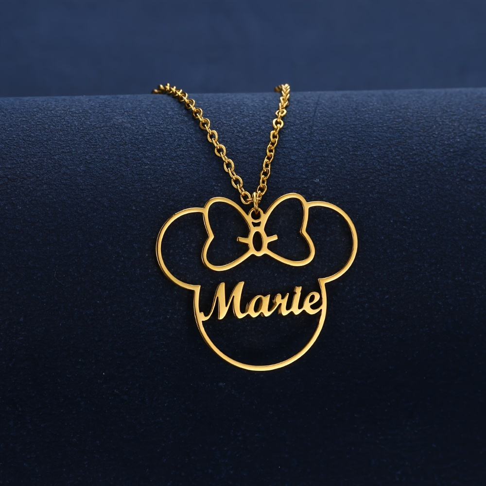 

A Personalized Name Pendant Necklace With Cartoon -18k Gold Plated Stainless Steel Customized Fashion Jewelry For Women, No Mosaic Material, Suitable For And Gift