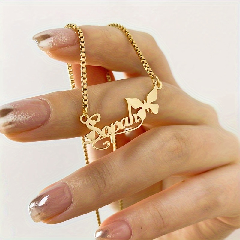 

Elegant Custom Name Necklace With Charm - 18k Golden Plated Stainless Steel, Parties & Gifts