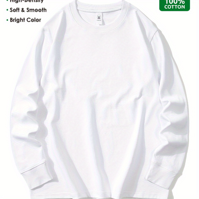 

Men's Casual Cotton Long Sleeve T-shirt - Round Neck, Loose Fit, Letter Print Design, Machine Washable