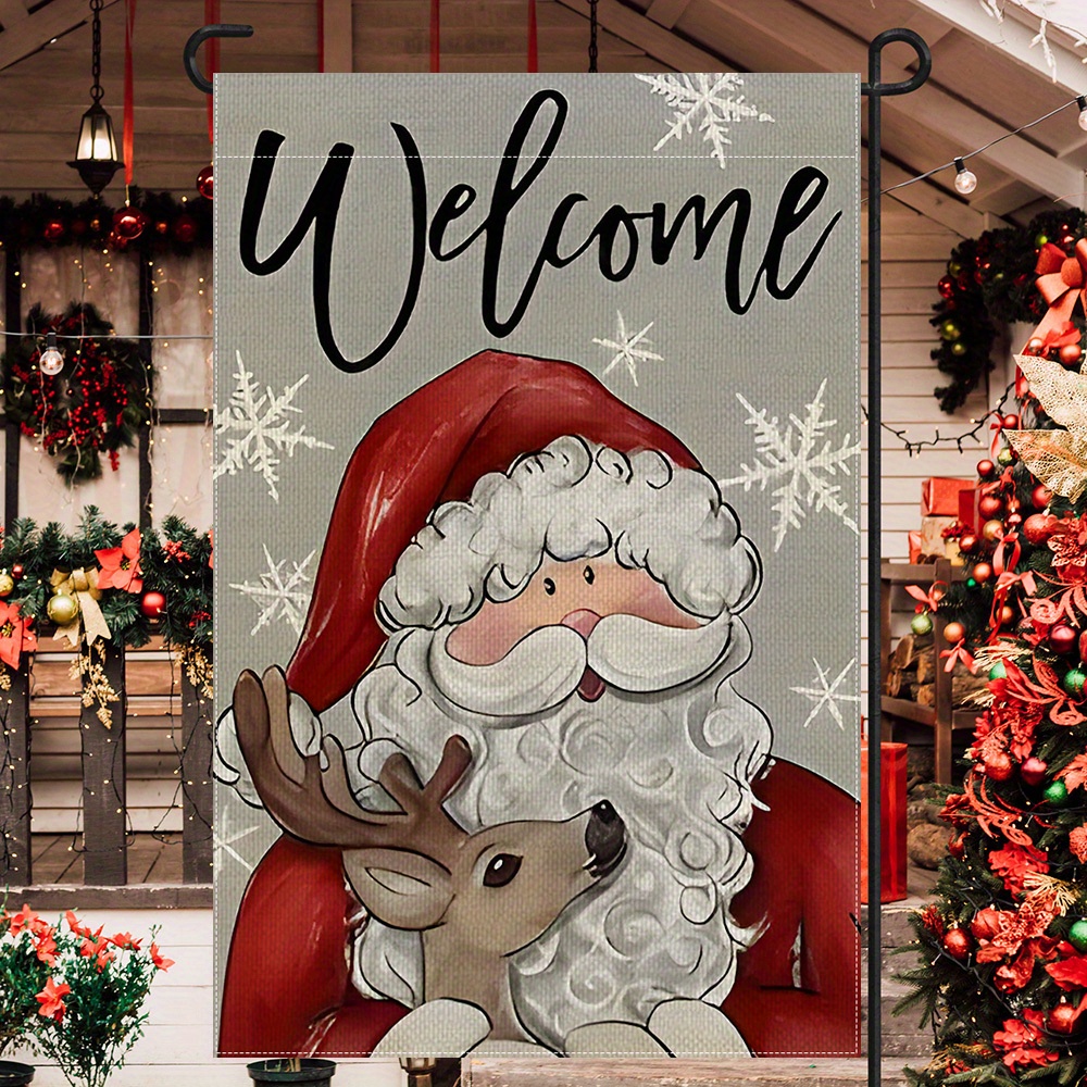 

Winter Santa Red Merry Christmas Garden Yard Flag - Double Sided Polyester Home Decor For Holiday Outdoor Use, Multipurpose, No Flagpole Required - 12x18in