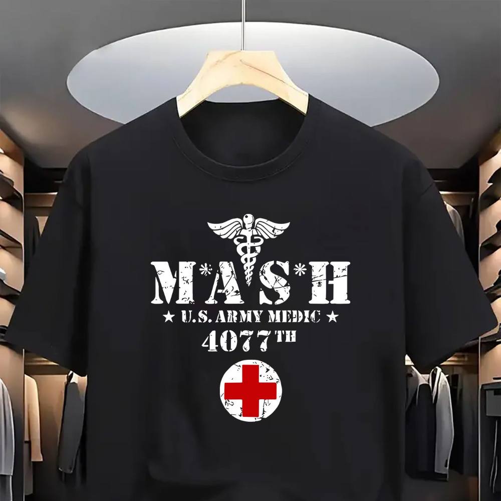 

Men's Casual Medic 4077th T-shirt Knit Polyester Crew Neck Regular -season Short Sleeve Tee