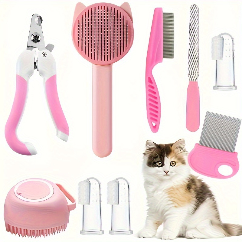 

8pcs Cat Grooming Kit - Steel , -cleaning , Pet And File, Comb, Pet Shampoo Bath -