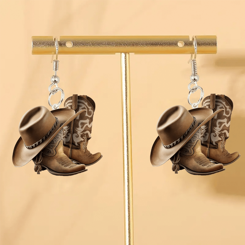 

Chic Western Hat & Boot Acrylic Dangle Earrings - Christmas & Thanksgiving Gifts, Vintage-inspired Fashion Jewelry For Women