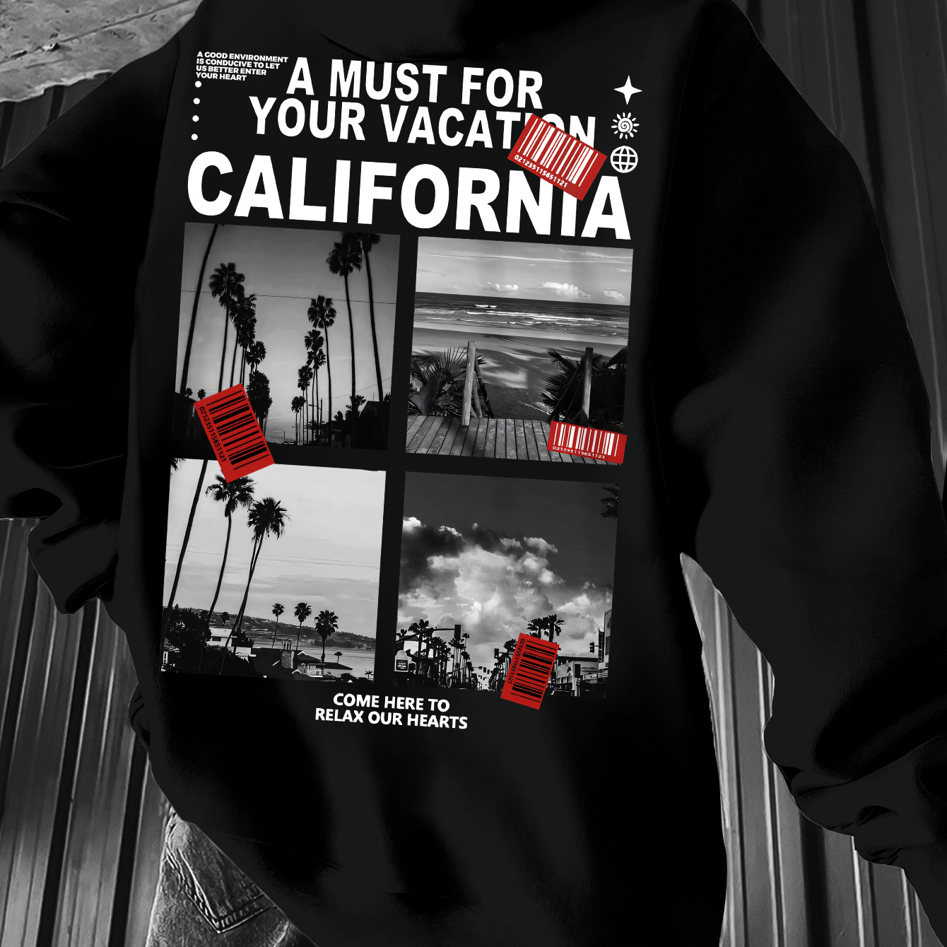 

Men' California Vacation Graphic Hoodie - Casual Pullover With , Black, Spring/fall Wear, Machine Washable, Polyester Blend, Autumn Pullover | Trendy Graphic Hoodie | Knitted Fabric, Pullover Hoodie