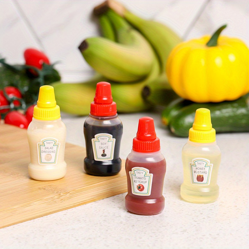 TEMU 4pcs Mini Condiment Squeeze Bottles - Leakproof, Reusable Plastic Containers For Ketchup, Mayonnaise, Mustard & Salad Dressing, 0.75oz - Lunch