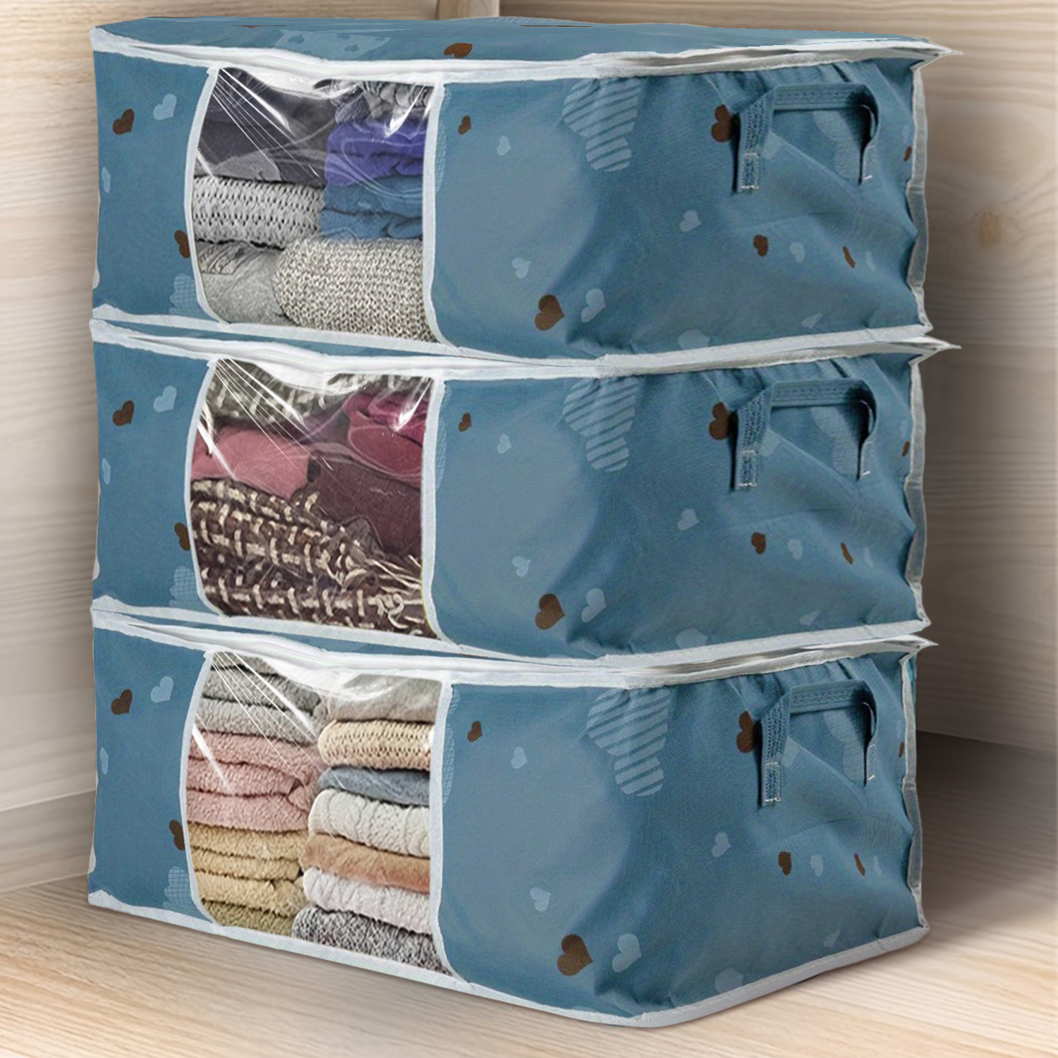 

3/ 5 Tote Bag Bedding Storage Bags, Oversized And Thick- Bags Folding Autumn And Winter Blanket Storage Bags Storage Boxes For Bedroom Clothing Duvets And Storage With And Handles