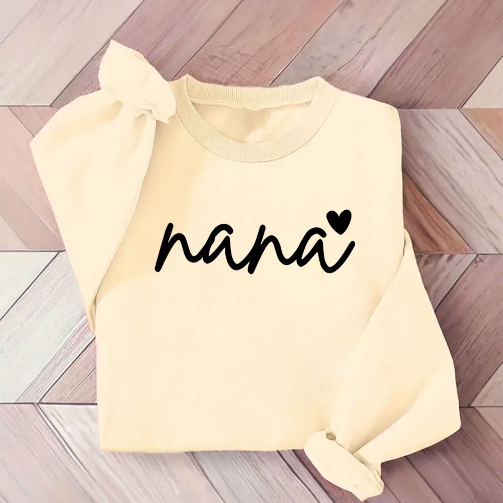 

Nana Letter Print Casual Sweatshirt For Women - Long Sleeve, Crew Neck, Soft Polyester Blend, Machine Washable - Perfect For Spring & Fall