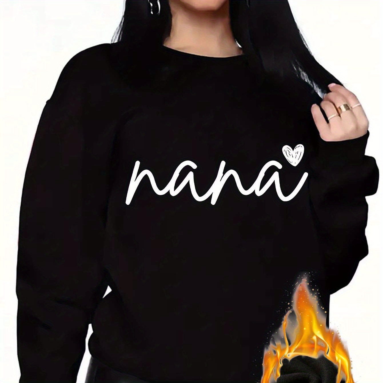 

Nana Letter Graphic Ladies Casual Sports Long Sleeve Plush Lined Sweatshirt For Fall And Winter