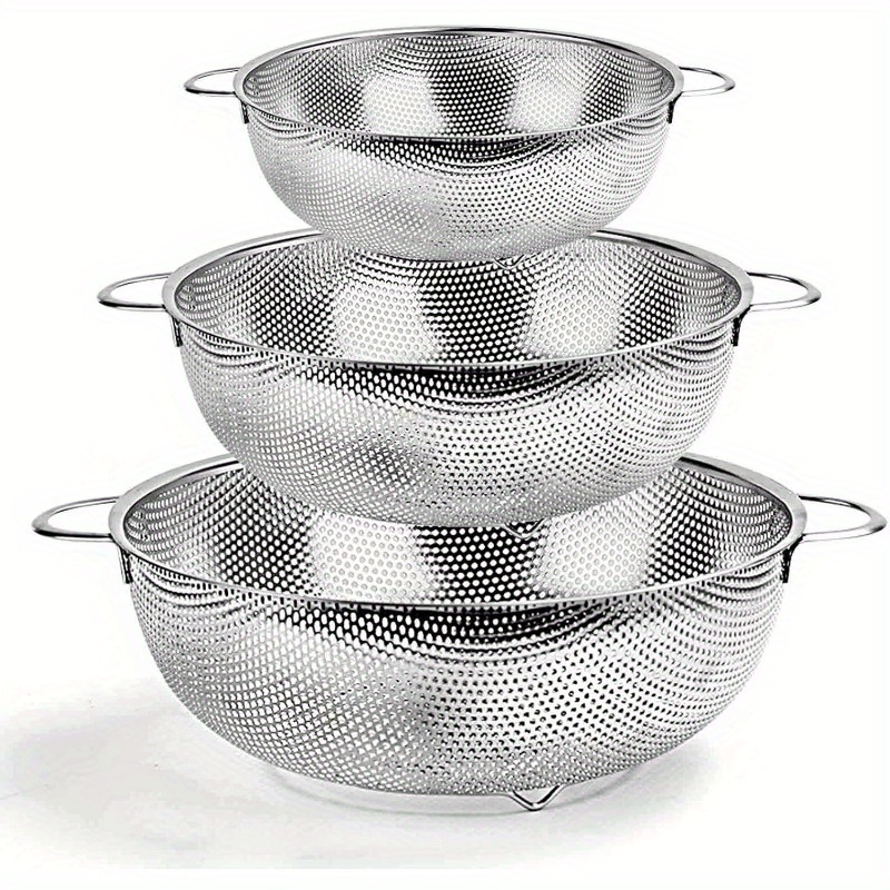 

3- Steel Colander Set, Perforated Metal Strainer , -free & Dishwasher Safe, For , Pasta, , Utensils