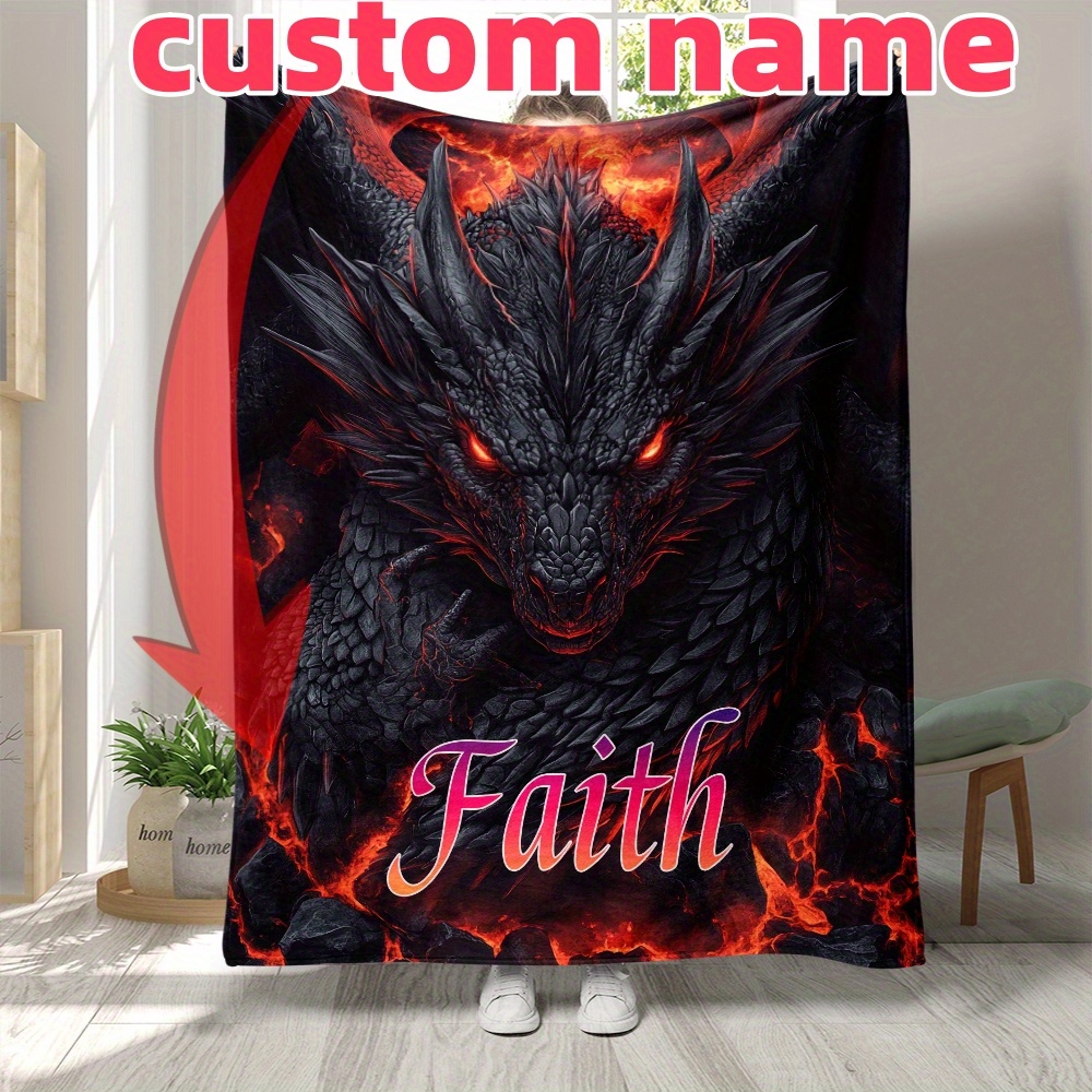 

Personalized Fire Dragon Flannel Throw Blanket - Soft, Warm & Machine Washable For - Couch, Bed, Travel & Camping - Unique Gift Idea