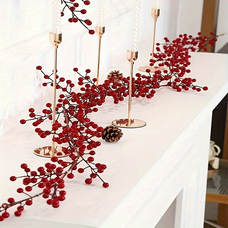 

69" Artificial Cranberry Garland – Classic Style No-electricity Faux Berry Vine For Christmas, Wedding, Engagement Decor – Ideal For Festive Home Accents, Table Decoration & New Year Events