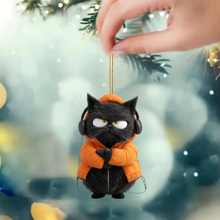 

2d Flat Versatile Adornment, Chic Black Cat Acrylic Car Charm - Home, Office & Vehicle Decor | Ideal Christmas Gift & Themed Party Accessory