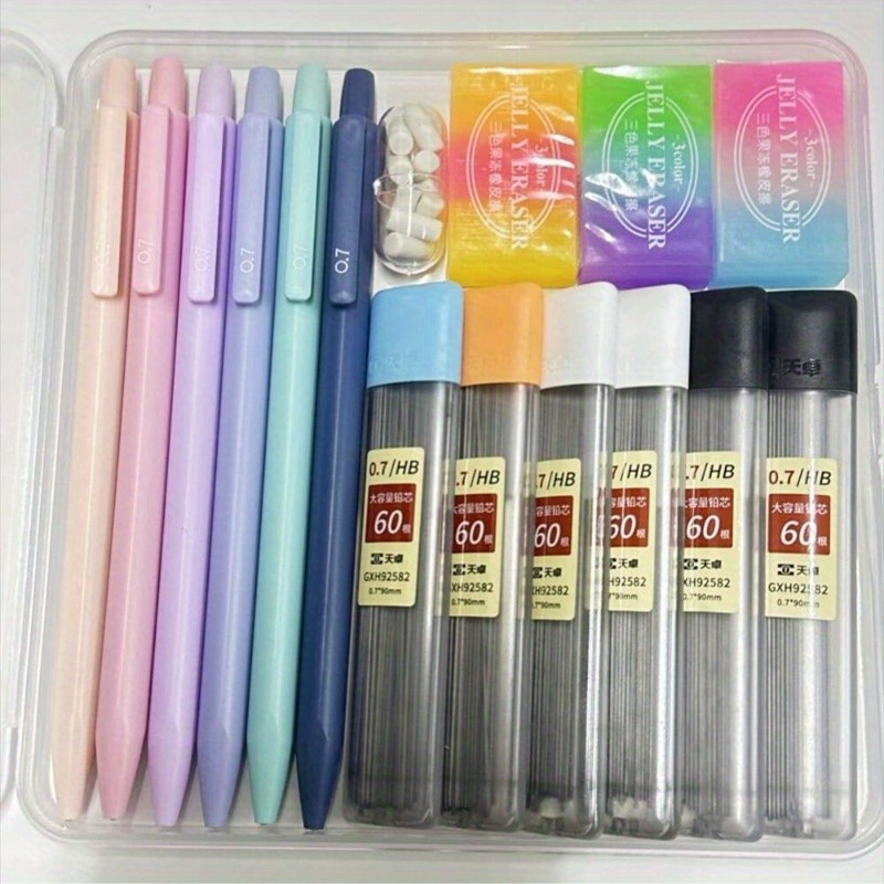 

Pastel Mechanical Pencil And Refill Set - 6pcs Mechanical Pencils 0.5/0.7mm, 6 Hb Lead Tubes, 3 Jelly Erasers, Aesthetic For Students Adults, Birthday Halloween Christmas Gifts