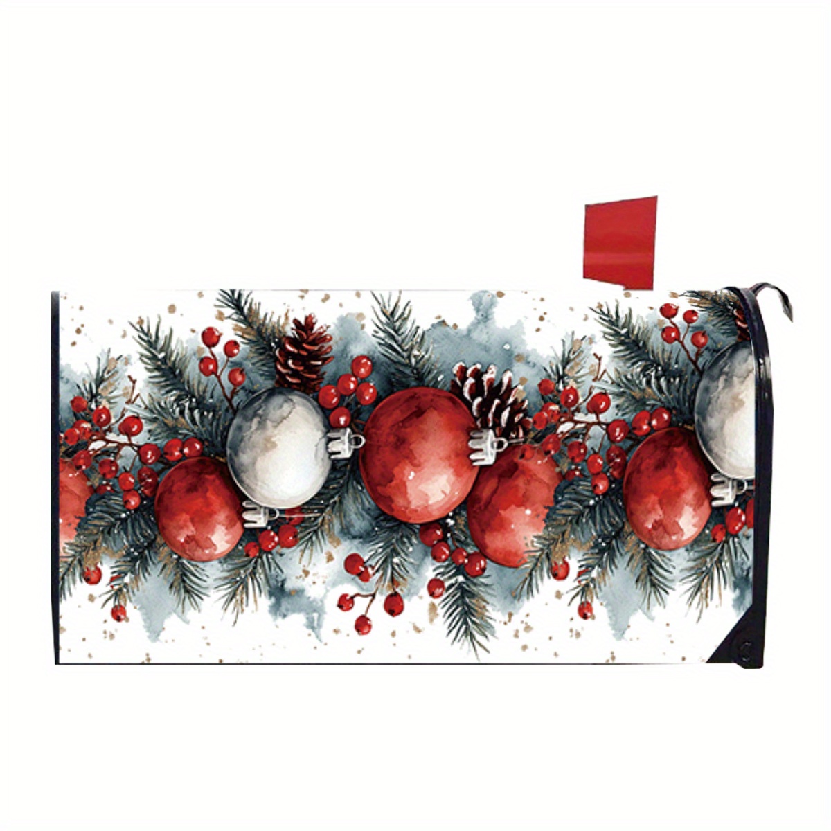 

Winter Holiday Mailbox Cover, Magnetic Mailbox Wrap With Festive Christmas Ornaments & Pine Design, Durable Outdoor Decoration, Fits Standard Size Mailboxes - 1pc