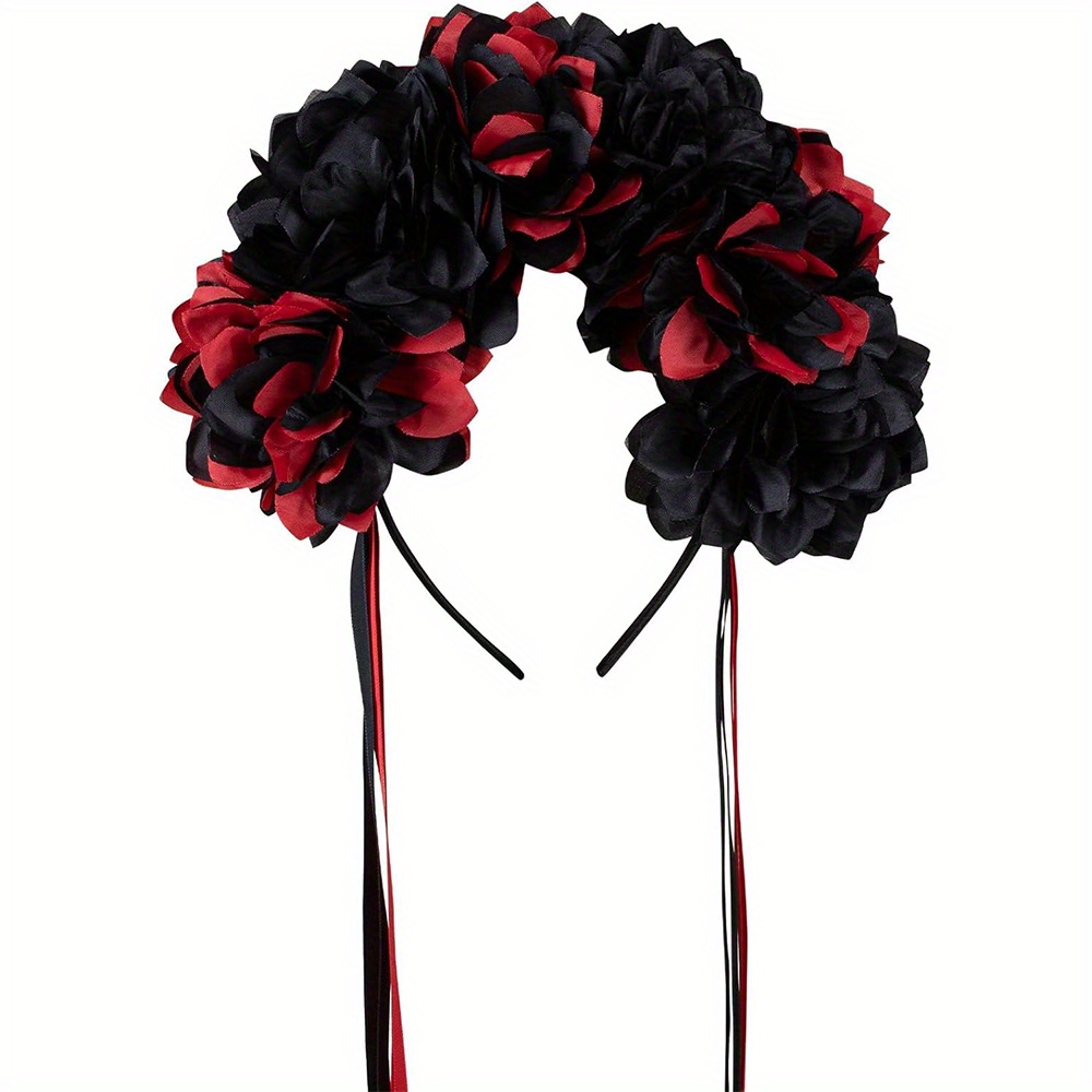Image of Vintage-inspired Rose Flower Crown Headband - Polyester & Spandex, Ideal For Halloween Costumes & Bridal Cosplay