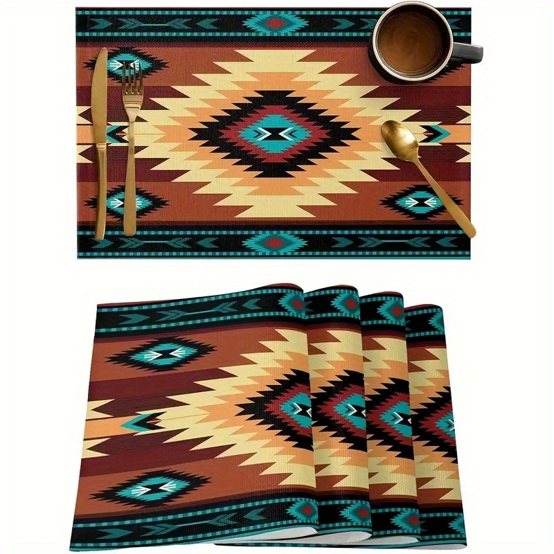 

4pcs Southwestern Aztec And Bohemian Style Woven Place Mats - Durable 100% Polyester, Rectangular Dining Table Mats, Machine Washable, Fade Resistant For Home Decor