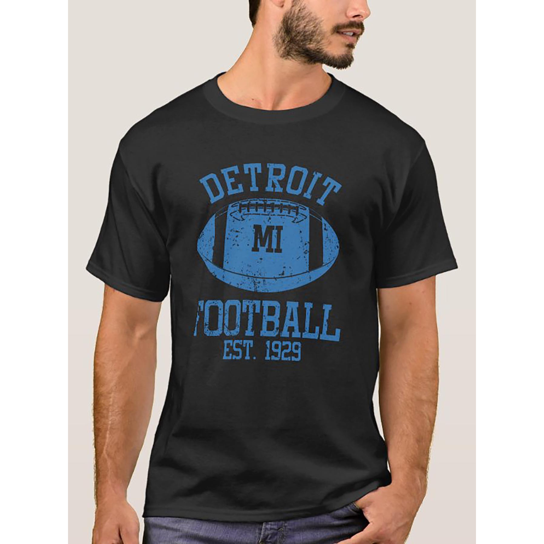 

Detroit Football Fans Gift Creative T-shirt 5575 Funny Men's Short Sleeve Pattern T-shirt Series Black Zz