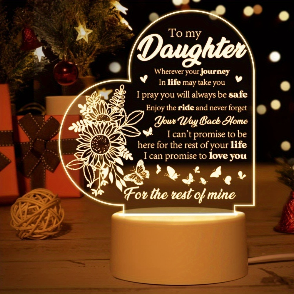 TEMU 1pc Daughter Gifts From Mom, Gifts For Daughter Engraved Acrylic Night Light, Birthday Gifts, Graduation Gifts, Christmas Gifts, Wedding Gifts