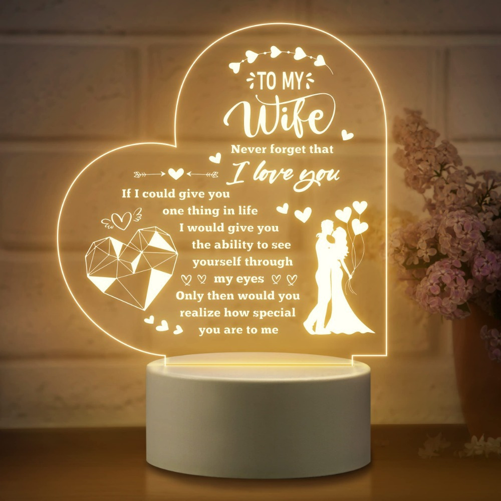 

1pc Engraved Acrylic Night Light With Base - Romantic Gift For Wife From Husband | Ideal For Birthday, Day, Valentine's Day, Wedding, Christmas & Anniversary | Decor With Message