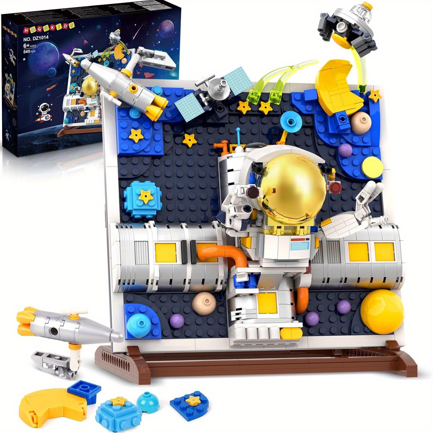 

Hogokids Space Building Toys For Kids - 540 Pcs Astronaut Set With Stand, 3d Space Painting Frame For Children's Room Décor, Gift For Kids Boys And Girls Age 6 7 8 Years Old